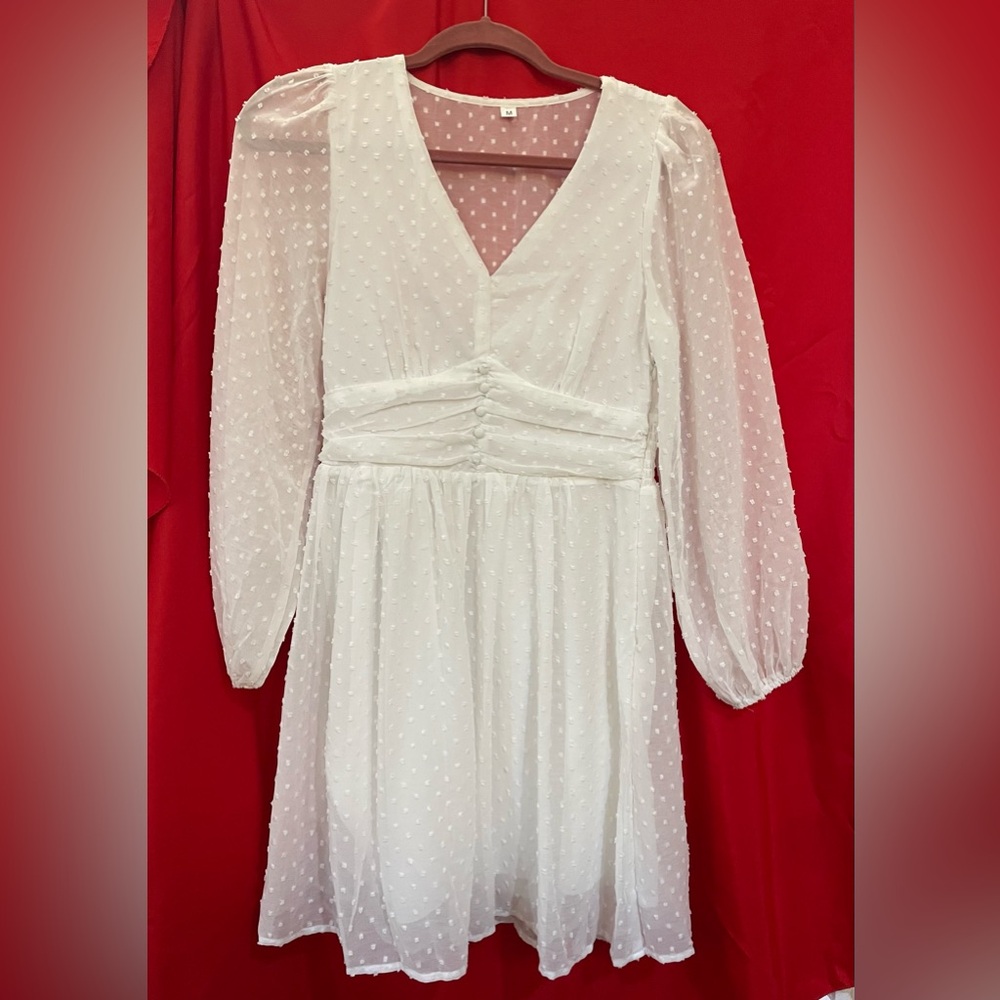 Women’s White Ruffle Dress Long Sleeve Size Medium